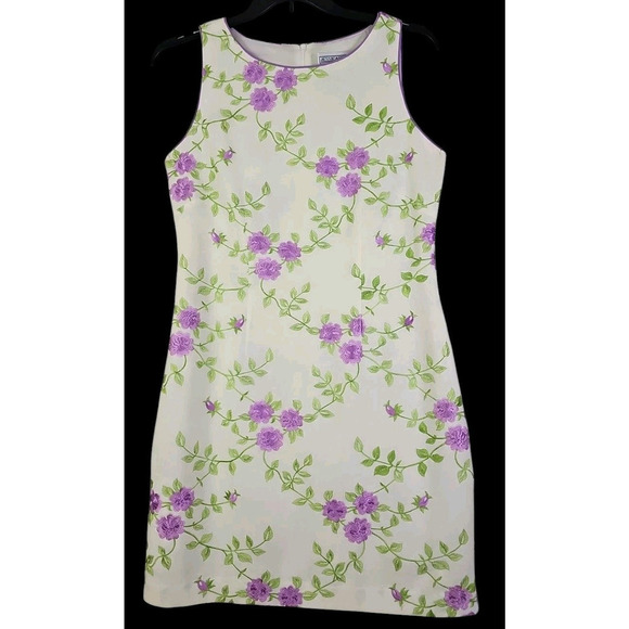 Jessica Howard~Woman Size 12~Crem Linen Blend Sleeveless Dress Embroidered Lined - Picture 1 of 16